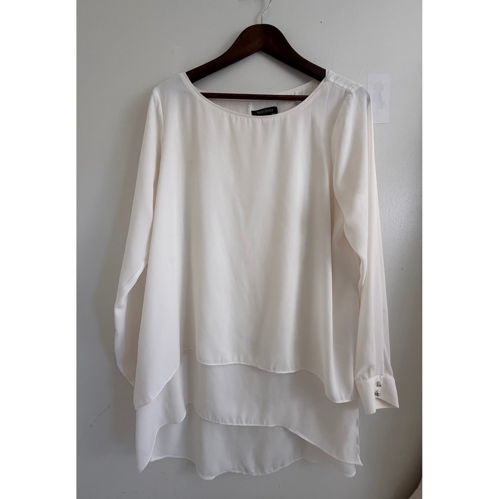 White House Black Market Ivory Split Back Layered High-Low Blouse Size 14